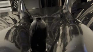 Rubber cock sheath cumshot